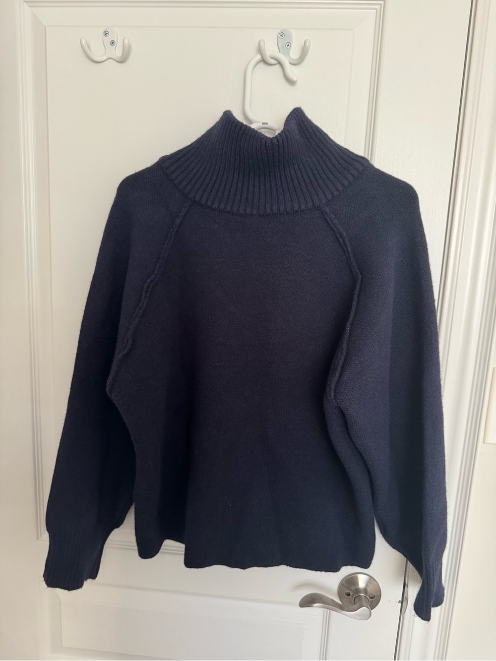 Zip-Front Navy Ribbed Funnel Neck Sweater - Picture 2 of 2